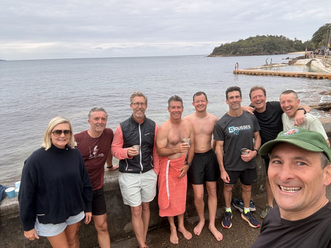 Nine runners at the water after the run, 27 September
