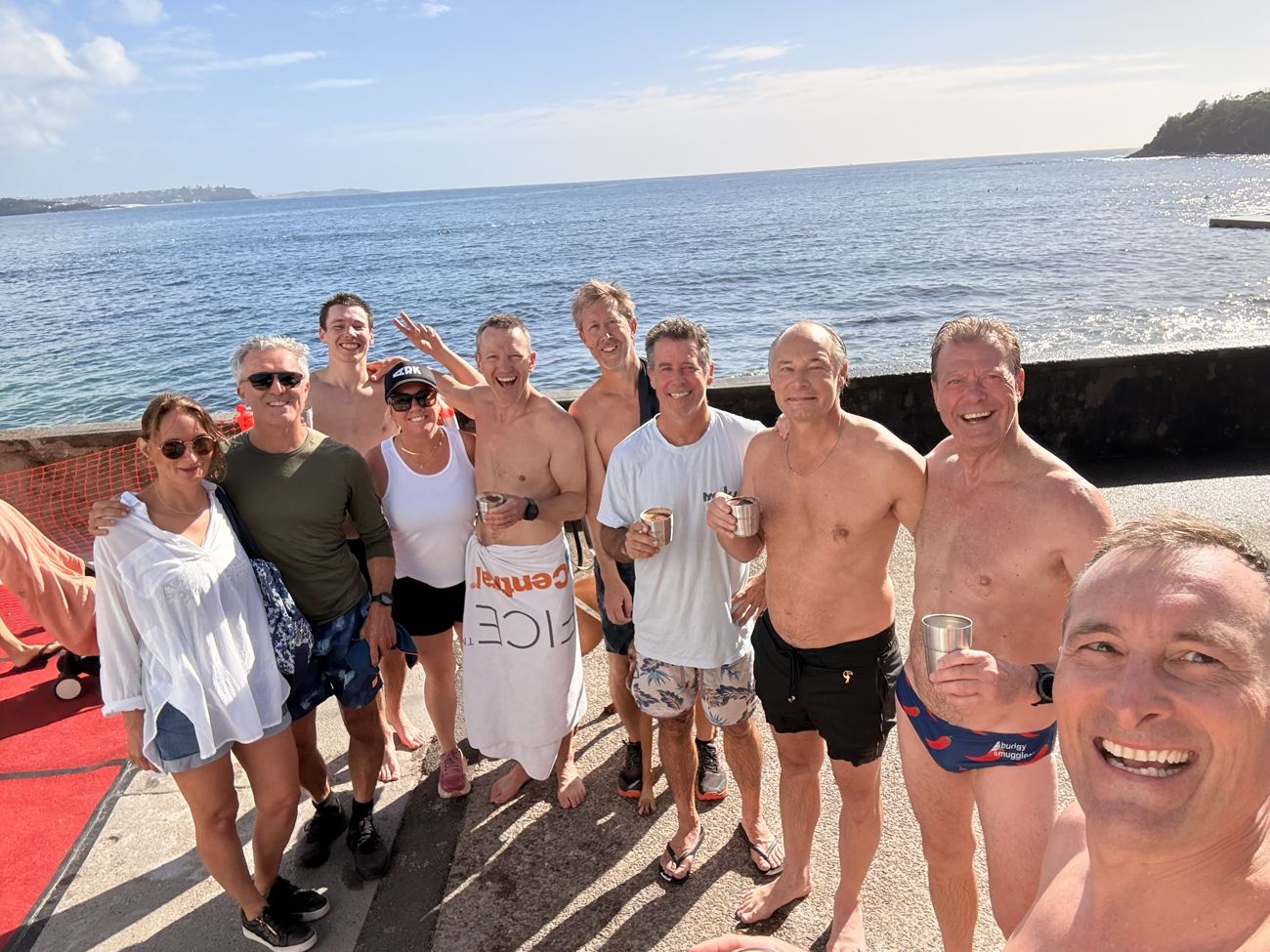 Ten runners at the water after the run, 11 October